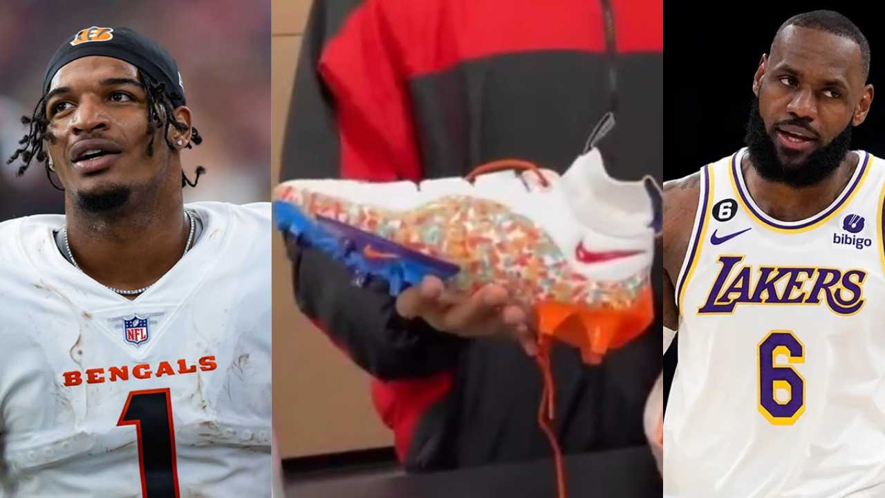 Bengals WR Ja’Marr Chase gets a precious ‘Fruity Pebbles Nike LeBron 4 Vapor Edge’ cleats gift from LeBron James