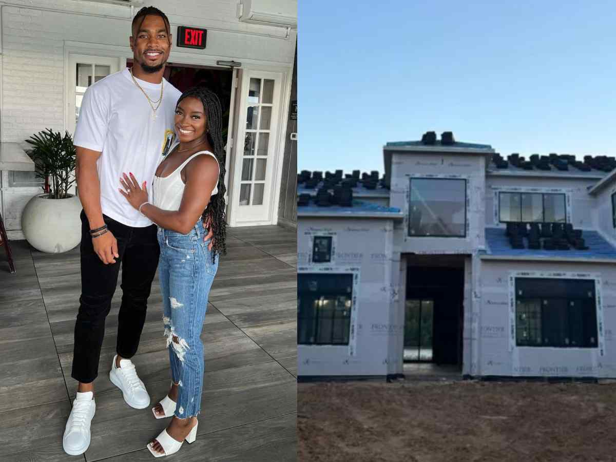 Jonathan Owens and Simone Biles (L) and their house (R)