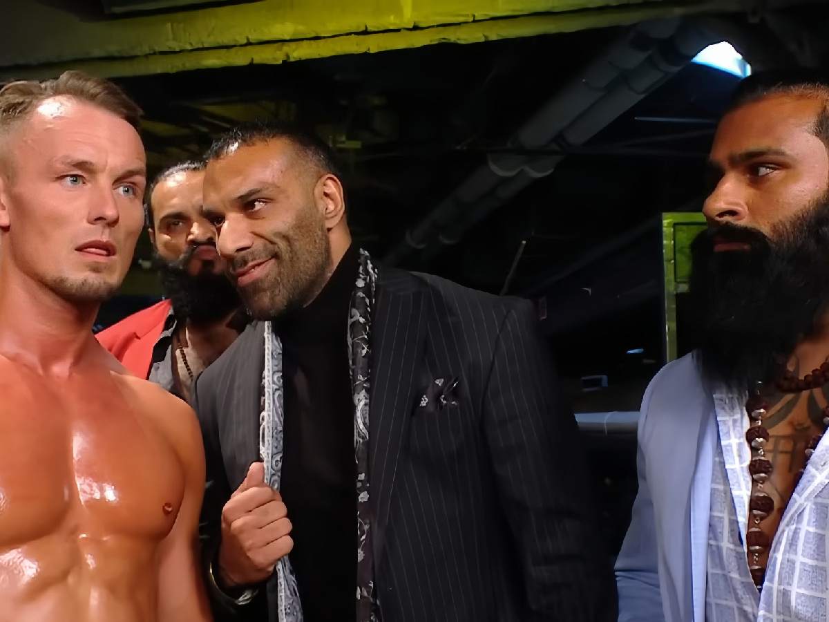 Ludwig Kaiser and Jinder Mahal with Indus Sher 