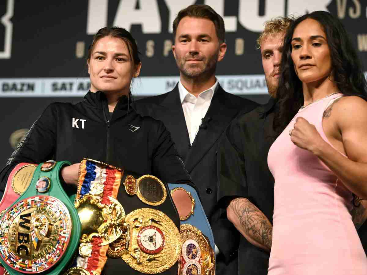 Katie Taylor, Eddie Hearn, and Amanda Serrano