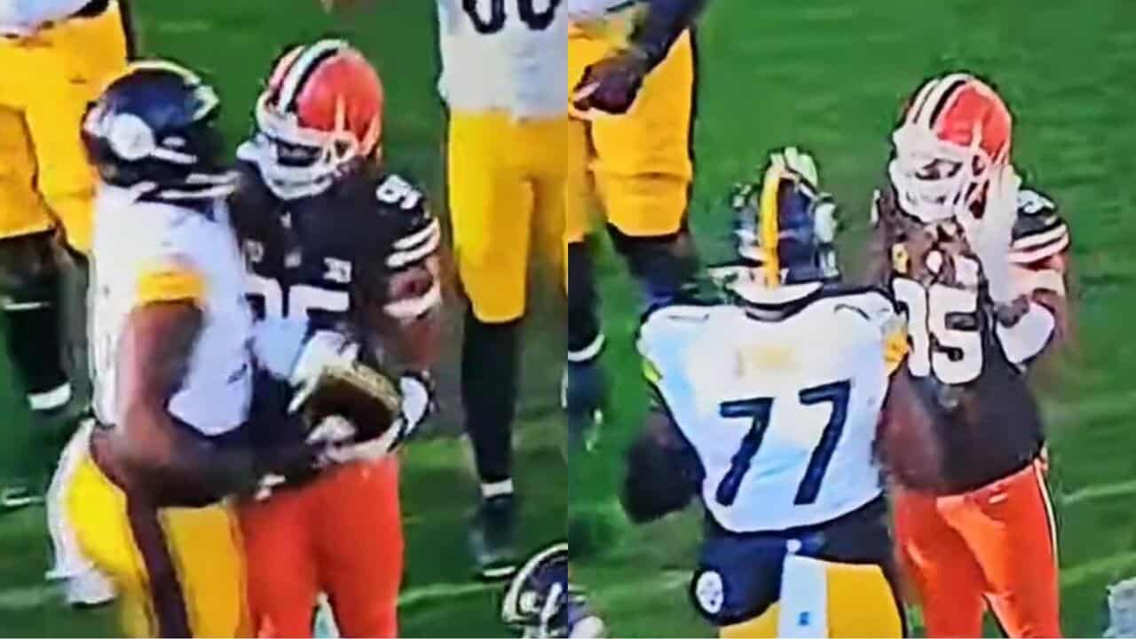 WATCH: Browns’ Myles Garrett picking up Steelers QB’s helmet on the field gave everyone Mason Rudolph flashbacks