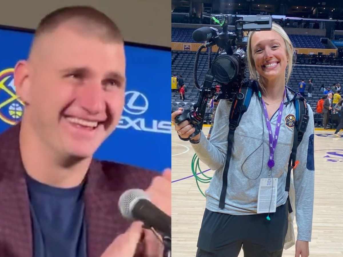 Nikola Jokic can’t stop laughing as camerawoman hilariously topples from chair to cause scene at press conference