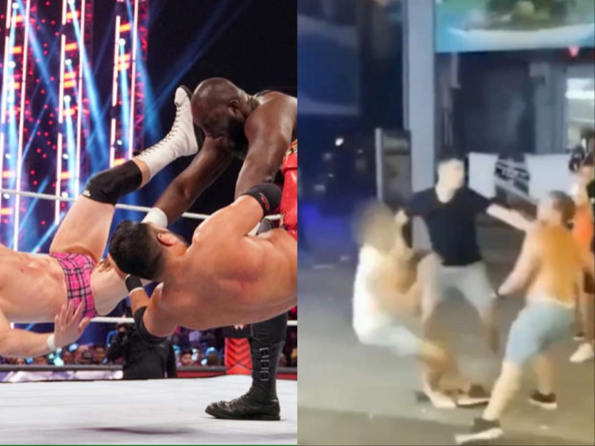 WATCH: Shirtless wrestler knocks out opponent cold with a single punch as he takes down two friends at once in a WWE-style 1-on-2 handic*p match