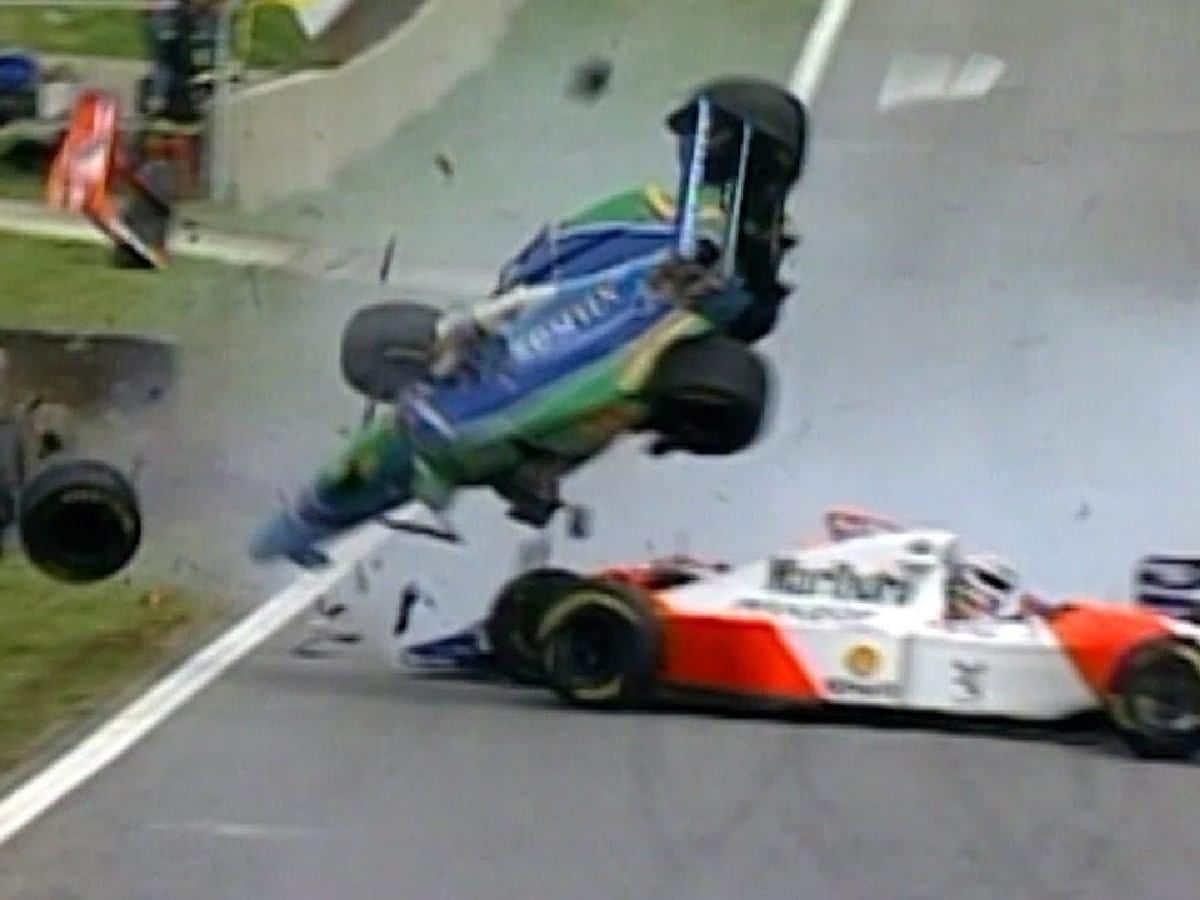 Jos Verstappen goes airborne at the 1994 Brazilian GP