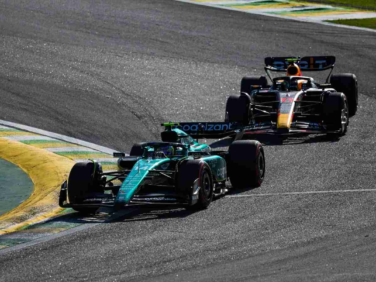 Fernando Alonso and Sergio Perez battling at the Brazilian GP