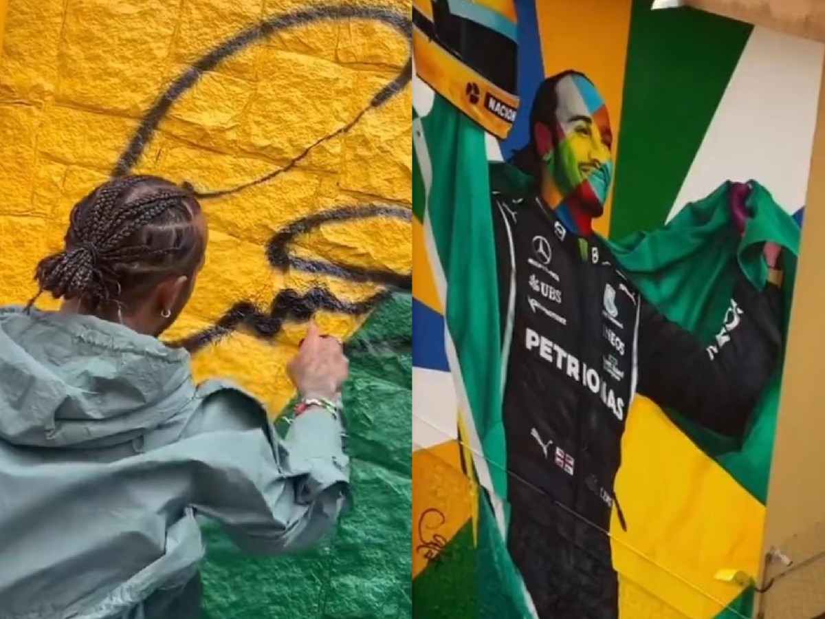 WATCH: Lewis Hamilton autographs a MASSIVE mural paying tribute to his 2021 Brazilian GP win