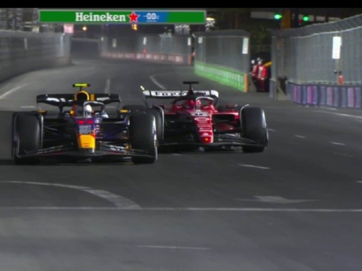 Sergio Perez and Charles Leclerc (Credits: X/Sky Sports(screenshot)