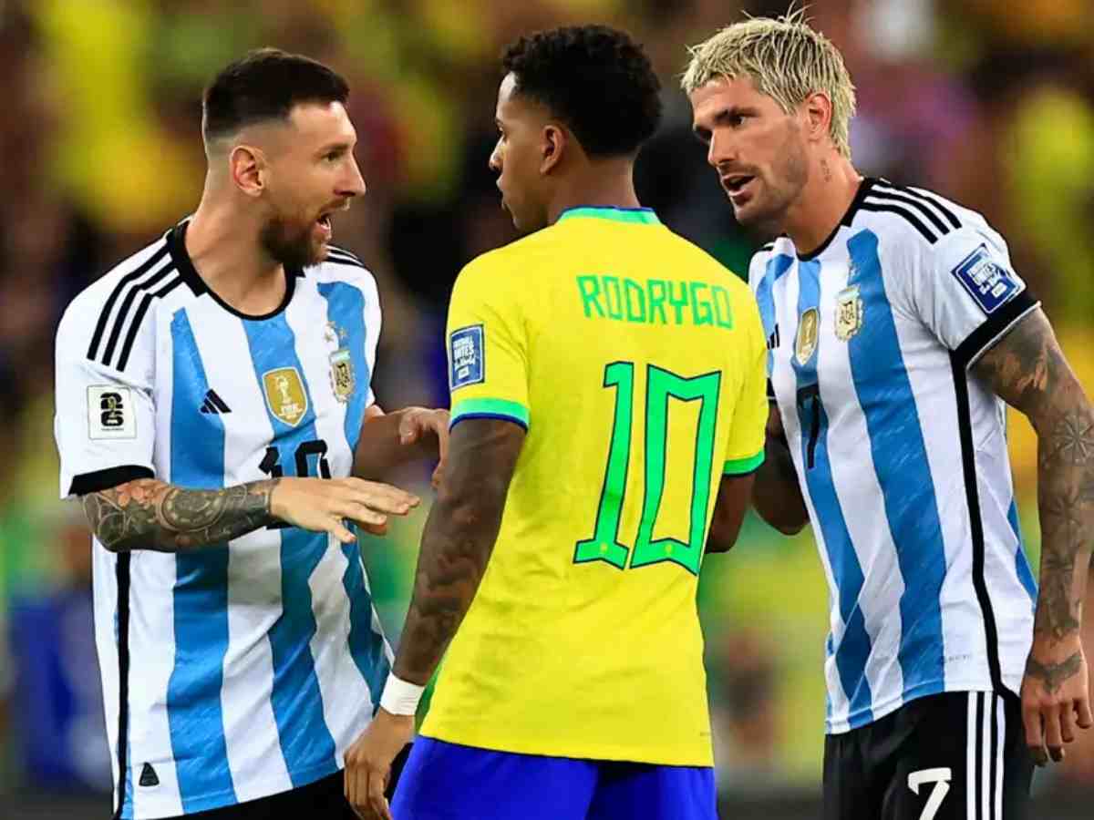 Rodrygo argues with Lionel Messi