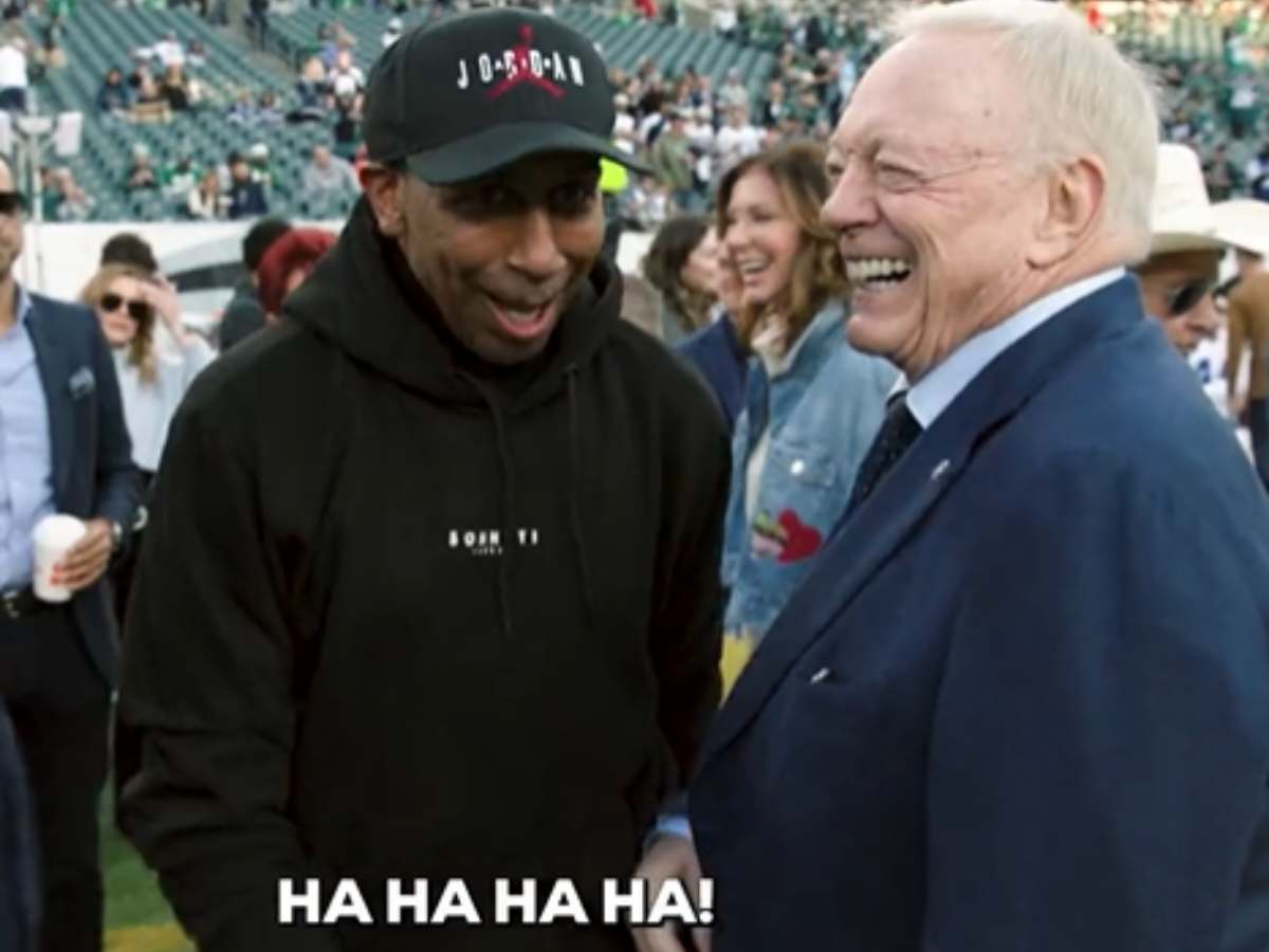 WATCH: Jerry Jones jokingly imitates Stephen A. Smith’s walk at the Cowboys vs. Eagles game in front of the famed host