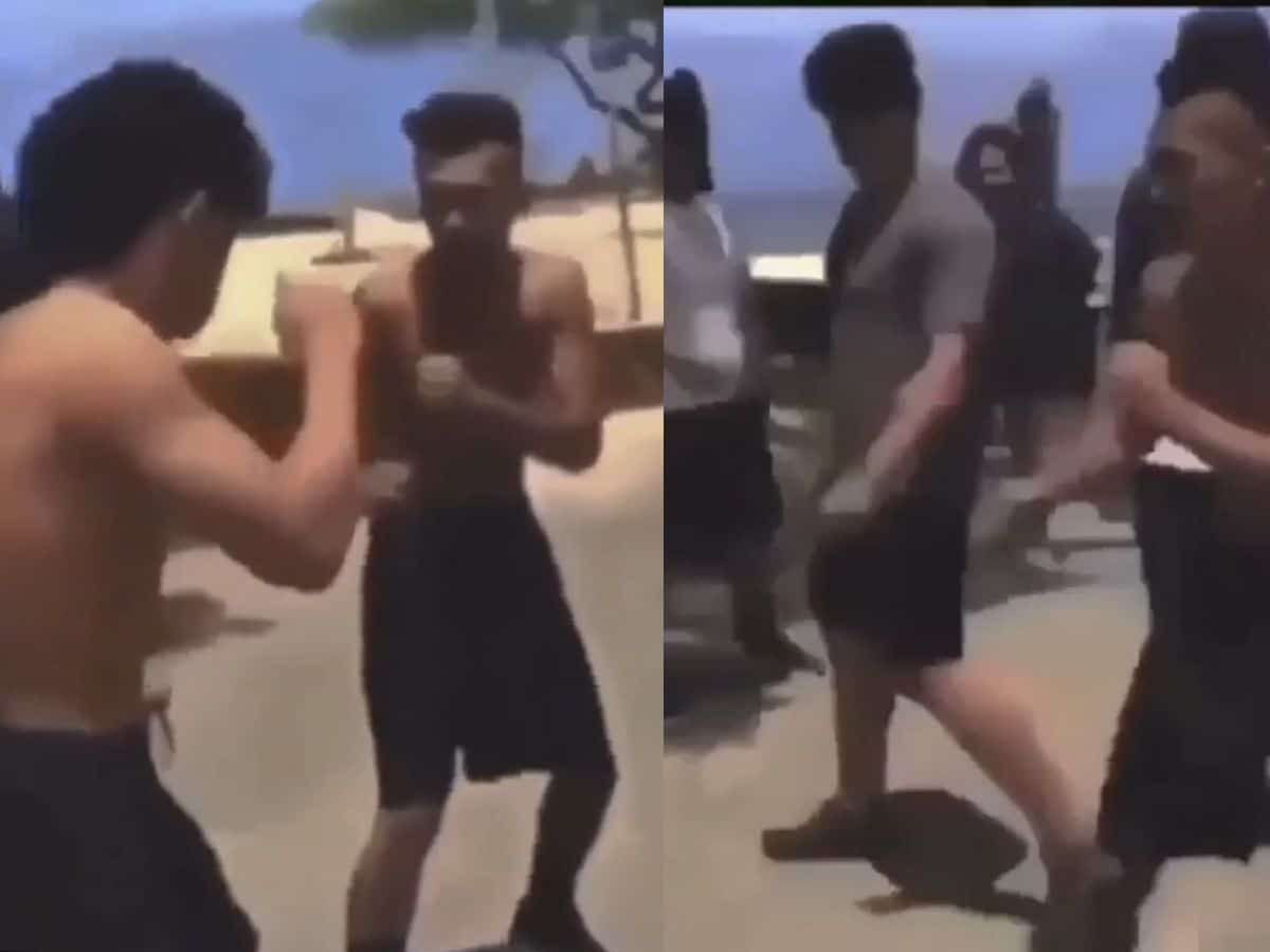 WATCH: Shirtless dude lands UFC-style headkick knockout to sleep opponent in public