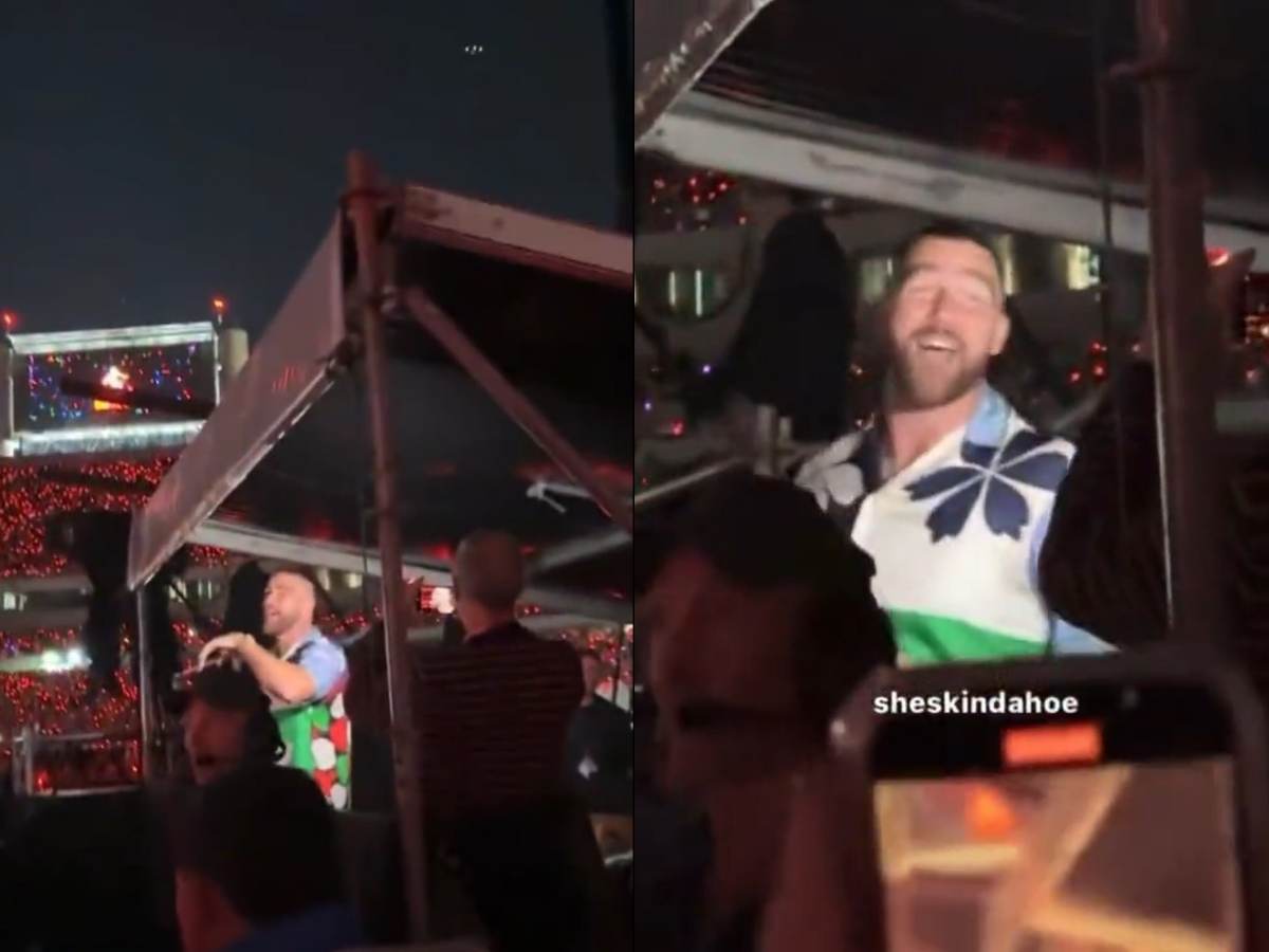 WATCH: Taylor Swift’s dad was caught taking a video of Travis Kelce during South American leg of the Eras Tour