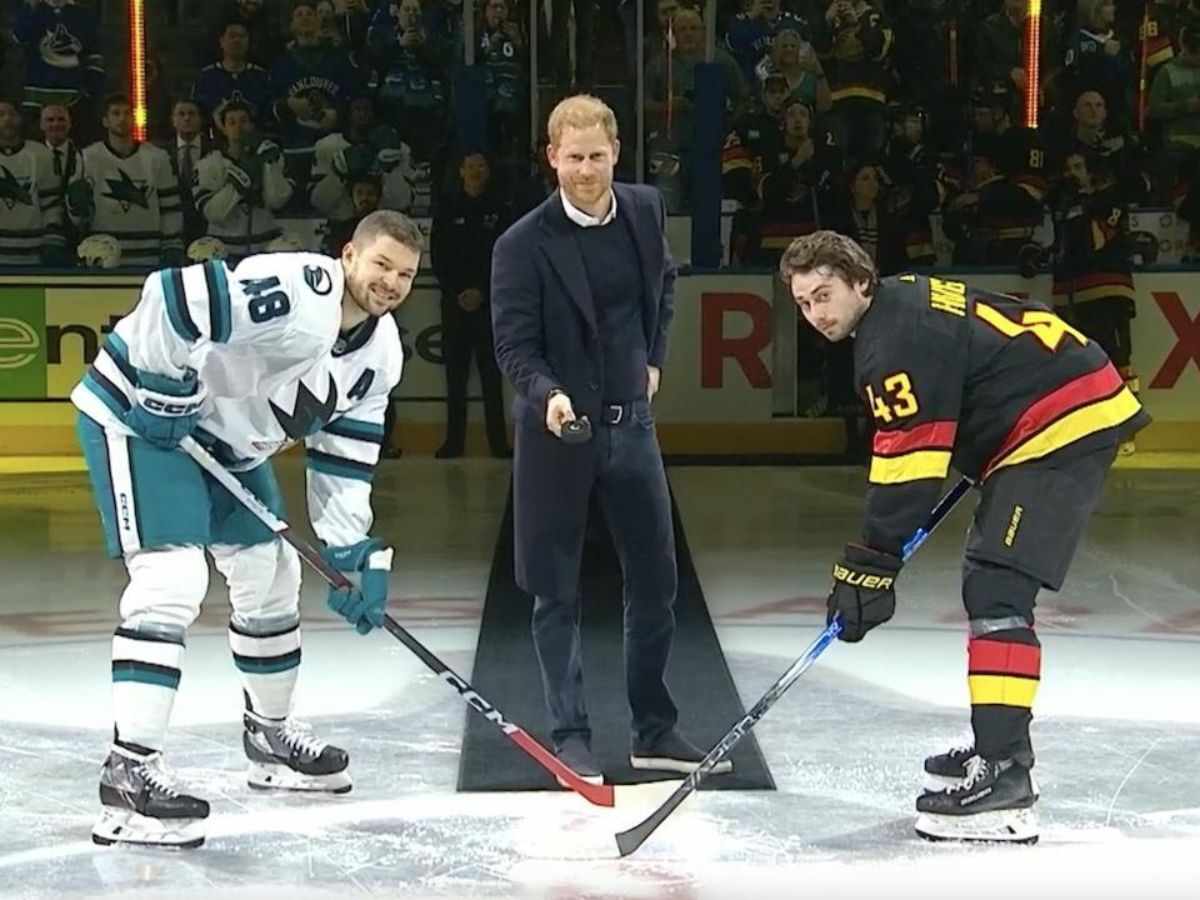 WATCH: Prince Harry performs CEREMONIAL puck drop before Canucks-Sharks game