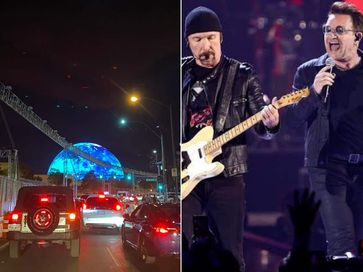 WATCH: Irish band U2’s lead singer Bono sets the Las Vegas GP stage on fire with an awkward promo