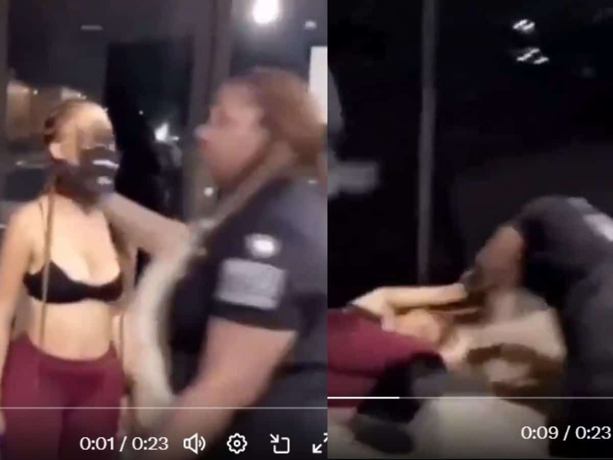 WATCH: Two female security guards brutally knock out woman cold in a WWE-style 2-on-1 handic*p match in vicious street brawl 