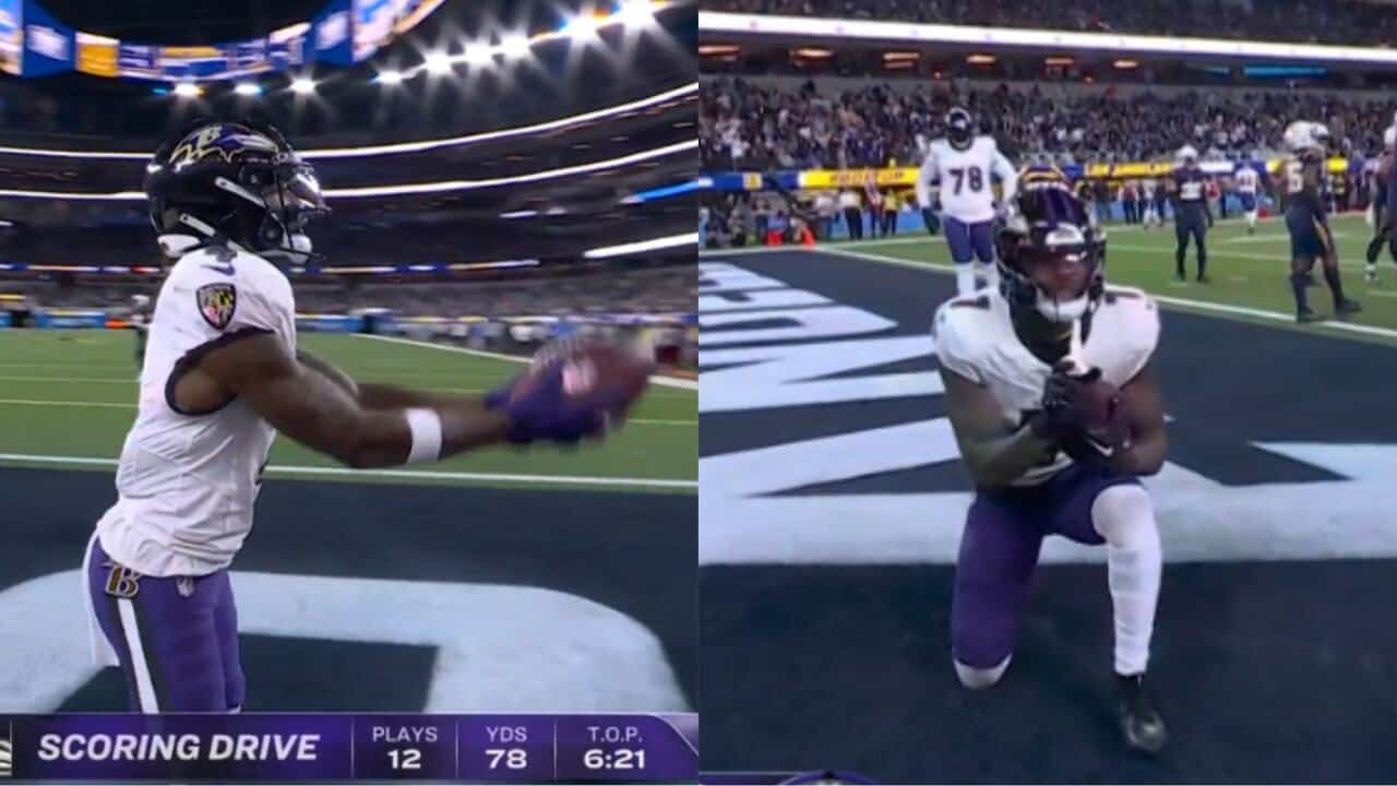 WATCH: Zay Flowers hits the Chargers with a unique ‘wedding bouquet’ celebration after scoring a TD and Lamar Jackson has a priceless reaction to it