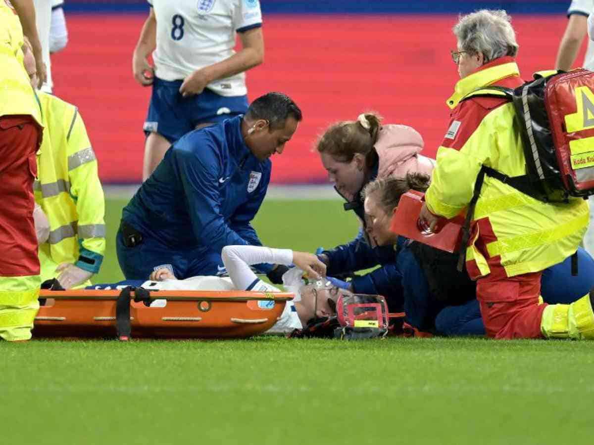 England star Alex Greenwood given OXYGEN MASK mid-game following horrifying ‘clash of heads’ during match against Belgium