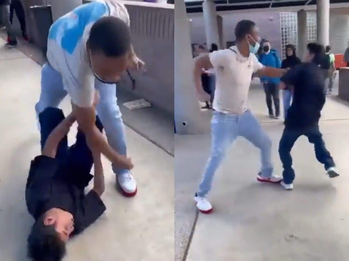 WATCH: ‘If parents don’t teach respect, others will’ – Highschool staff lands BRUTAL Khabib-style ground-and-pound on student leaving fans in shock