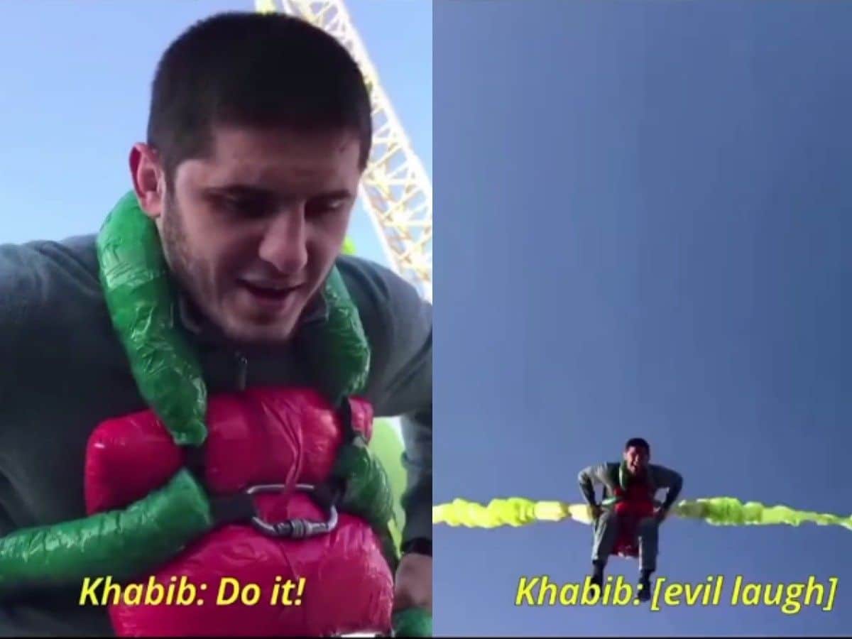 Khabib Nurmagomedov burst into laughter as Islam Makhachev is launched into air with slingshot