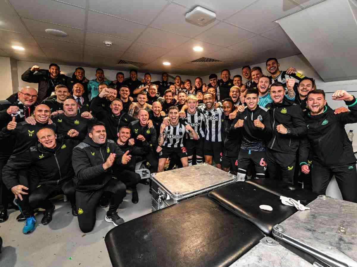 Newcastle player in the dressing room after the win