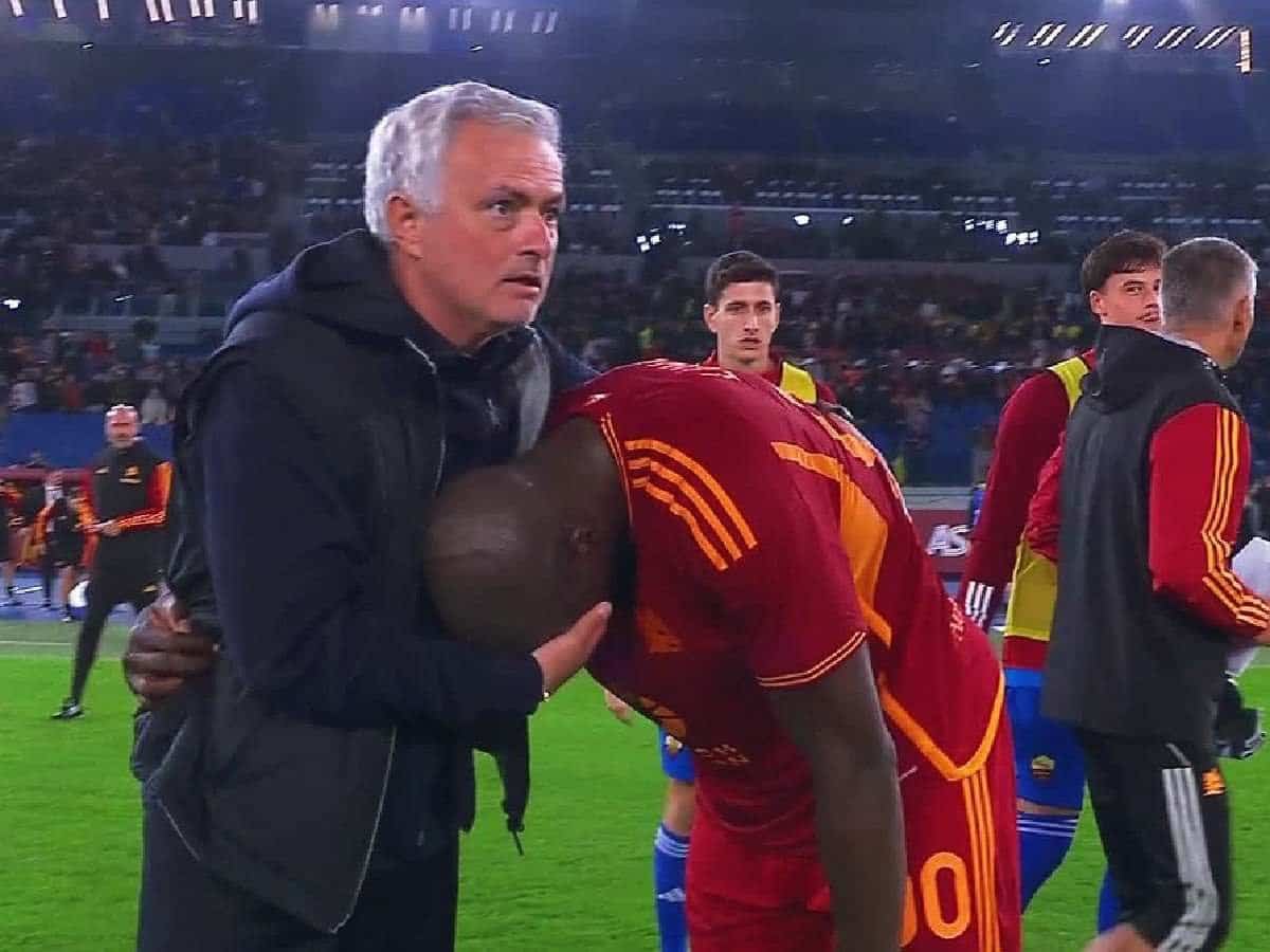 Roma's Jose Mourinho and Romelu Lukaku after the game