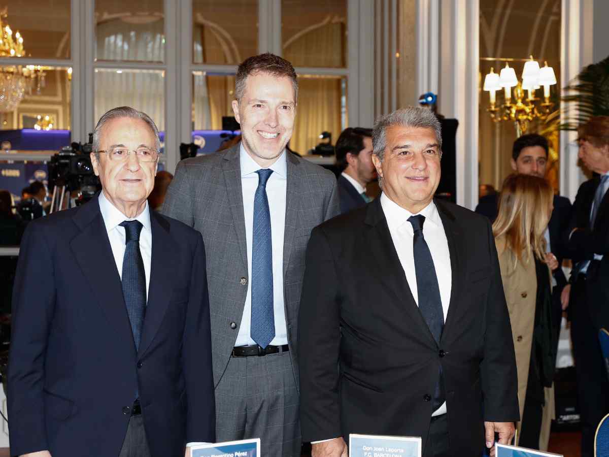 A22 CEO Bernd Reichart alongside Florentino Perez and Joan Laporta