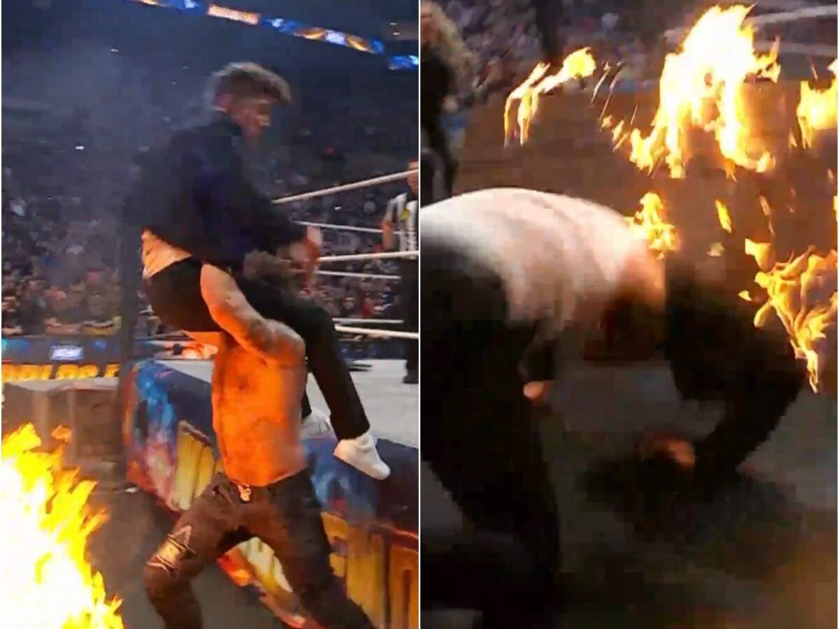 WATCH: Adam Copeland botches sending Nick Wayne through a flaming table at AEW Worlds End