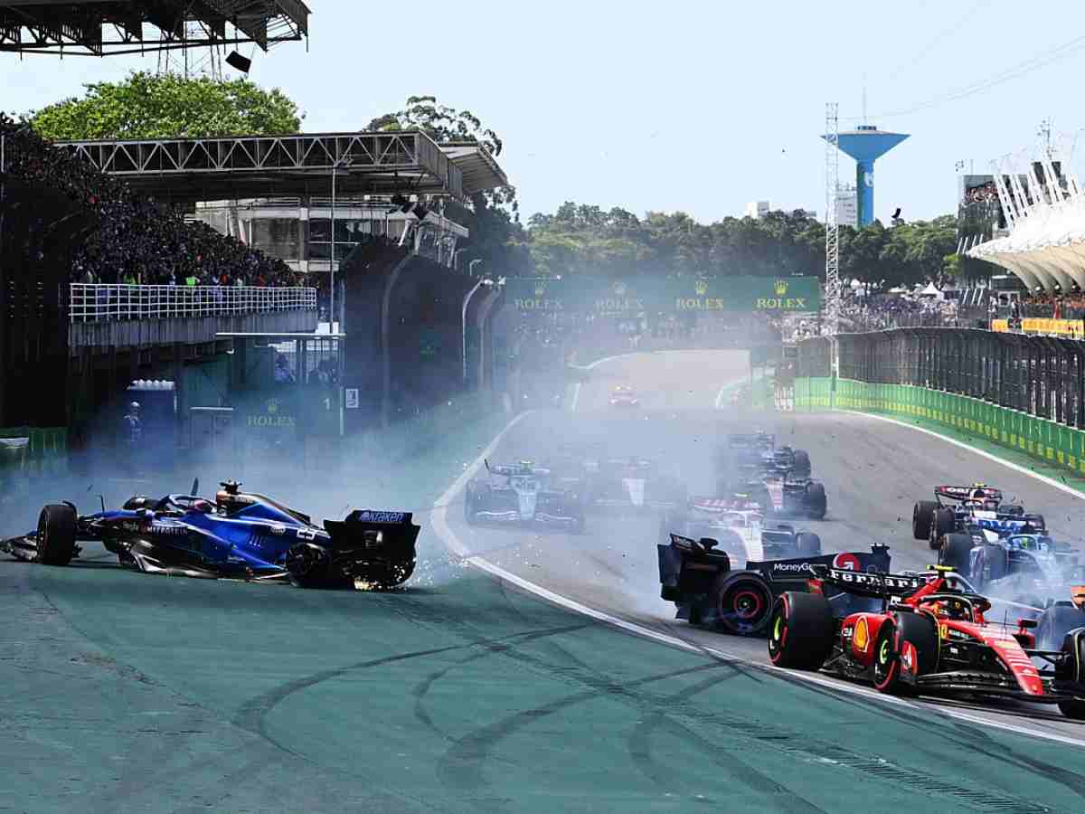 Alex Albon and Kevin Magnussen spin during the Brazilian GP