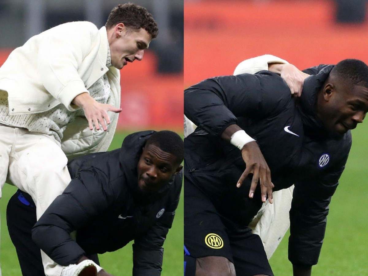 WATCH: Marcus Thuram ‘knocks down’ Benjamin Pavard during Inter Milan celebrations in HILARIOUS prank