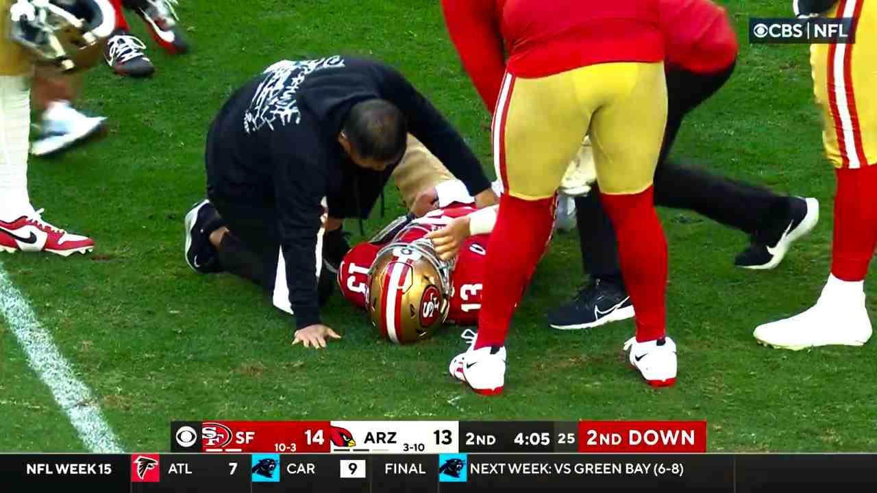 WATCH: Brock Purdy gives 49ers fans a major hiccup as he fails to get up after taking a ‘huge’ hit during Cardinals game