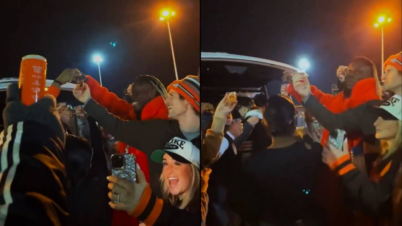 WATCH: Browns TE David Njoku snapped taking shots with fans after clinching playoff berth for the first time since 2020