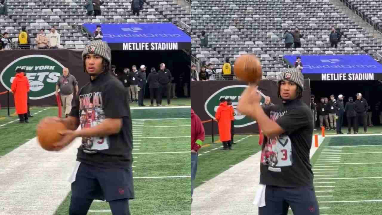 WATCH: Texans QB C.J. Stroud snapped throwing basketball around the football field before the Jets game