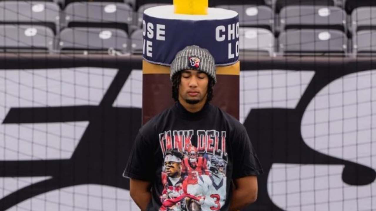 Texans QB C.J. Stroud sports a Tank Dell shirt ahead of the Jets game after losing the WR for the rest of the season