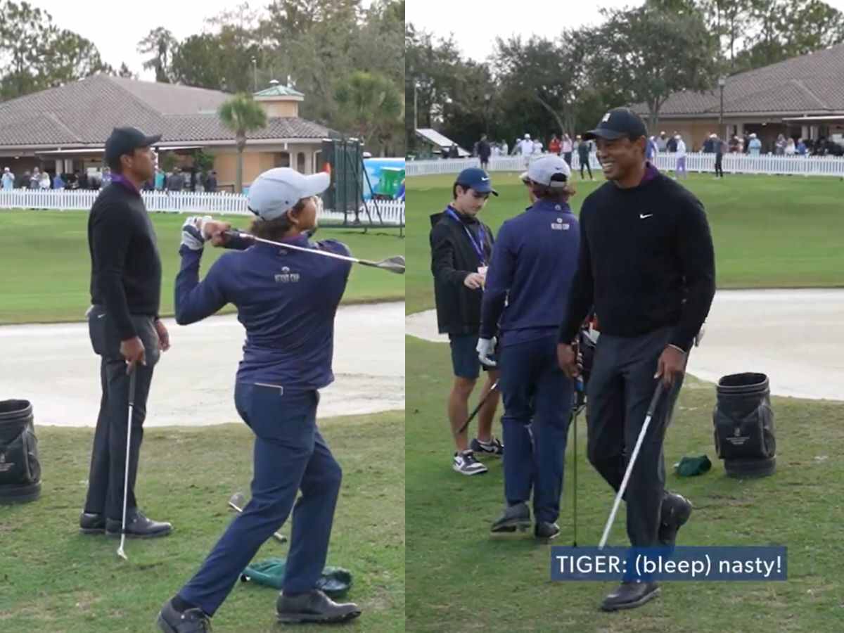 WATCH: “That was nasty,” GOAT Tiger Woods left STUNNED following son Charlie Woods’ flop-shot during practice