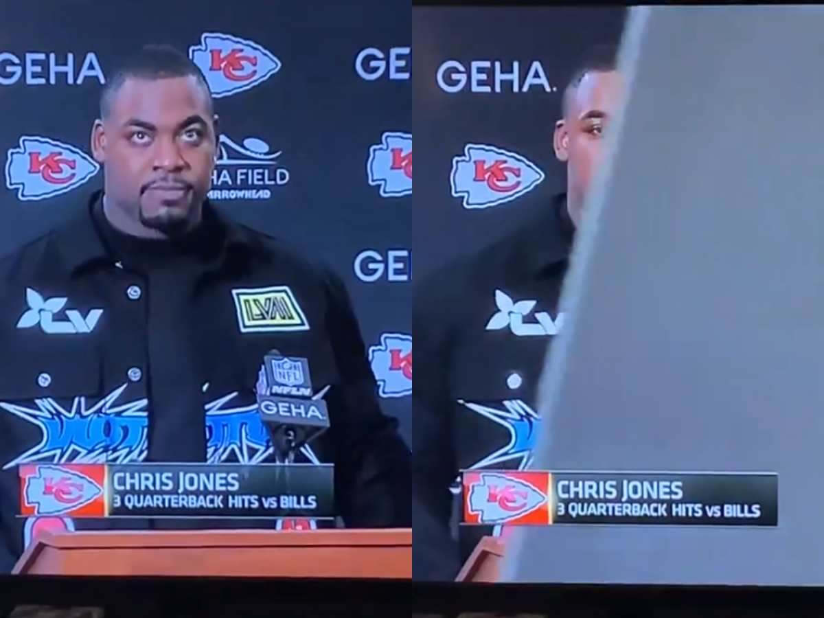 WATCH: Chiefs DT Chris Jones abruptly ends his press conference after ceiling tile falls on members of the media in the PC room after loss to Bill