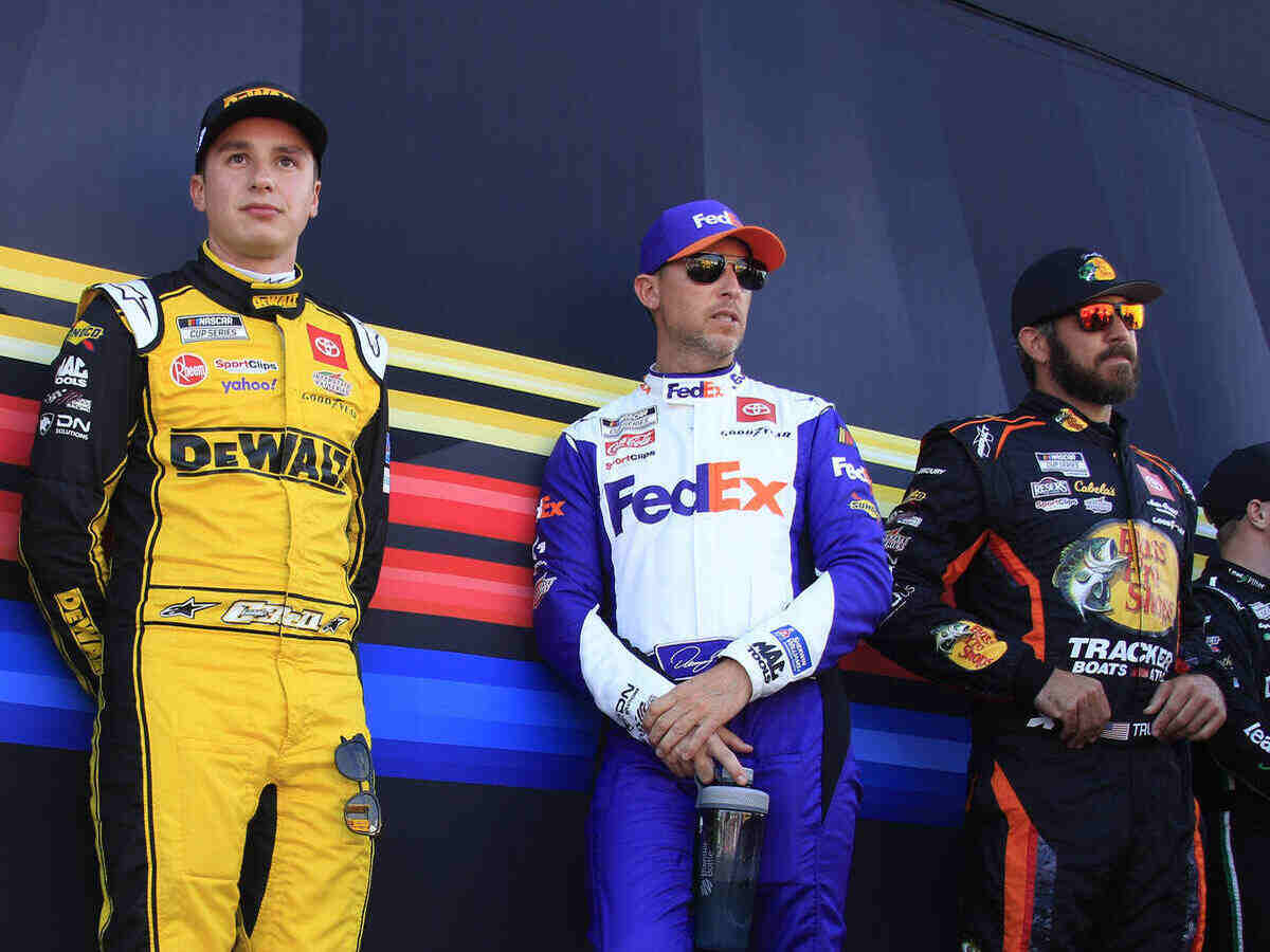 Christopher Bell, Denny Hamlin and Martin Truex Jr.