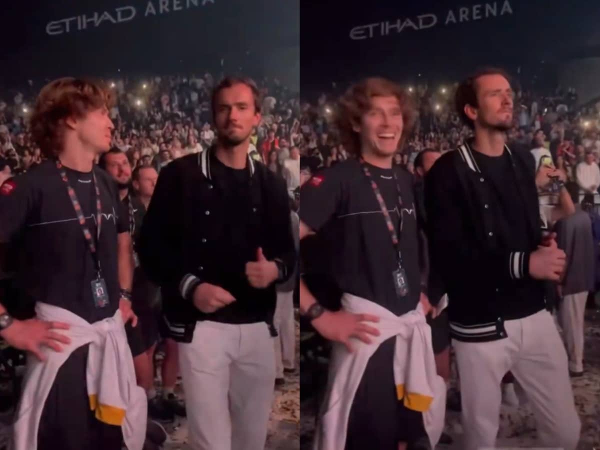 WATCH: Daniil Medvedev and Andrey Rublev grove together during 50 Cent’s performance at World Tennis League