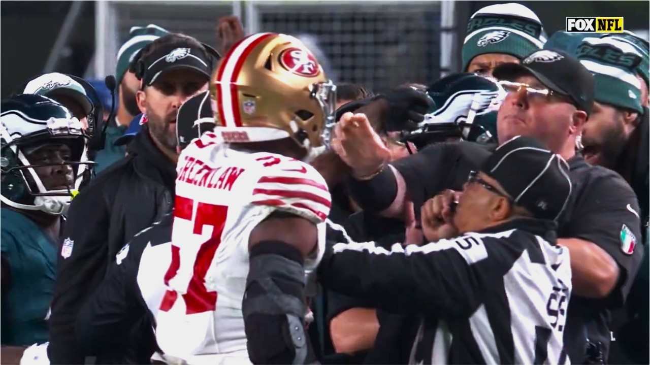 “Ridiculous ruling by refs!” – Dre Greenlaw getting ejected for allegedly throwing a punch at an Eagles ‘security staffer’ doesn’t sit well with 49ers fans on social media