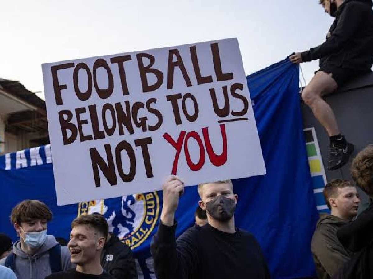 Fans protesting the proposed European Super League