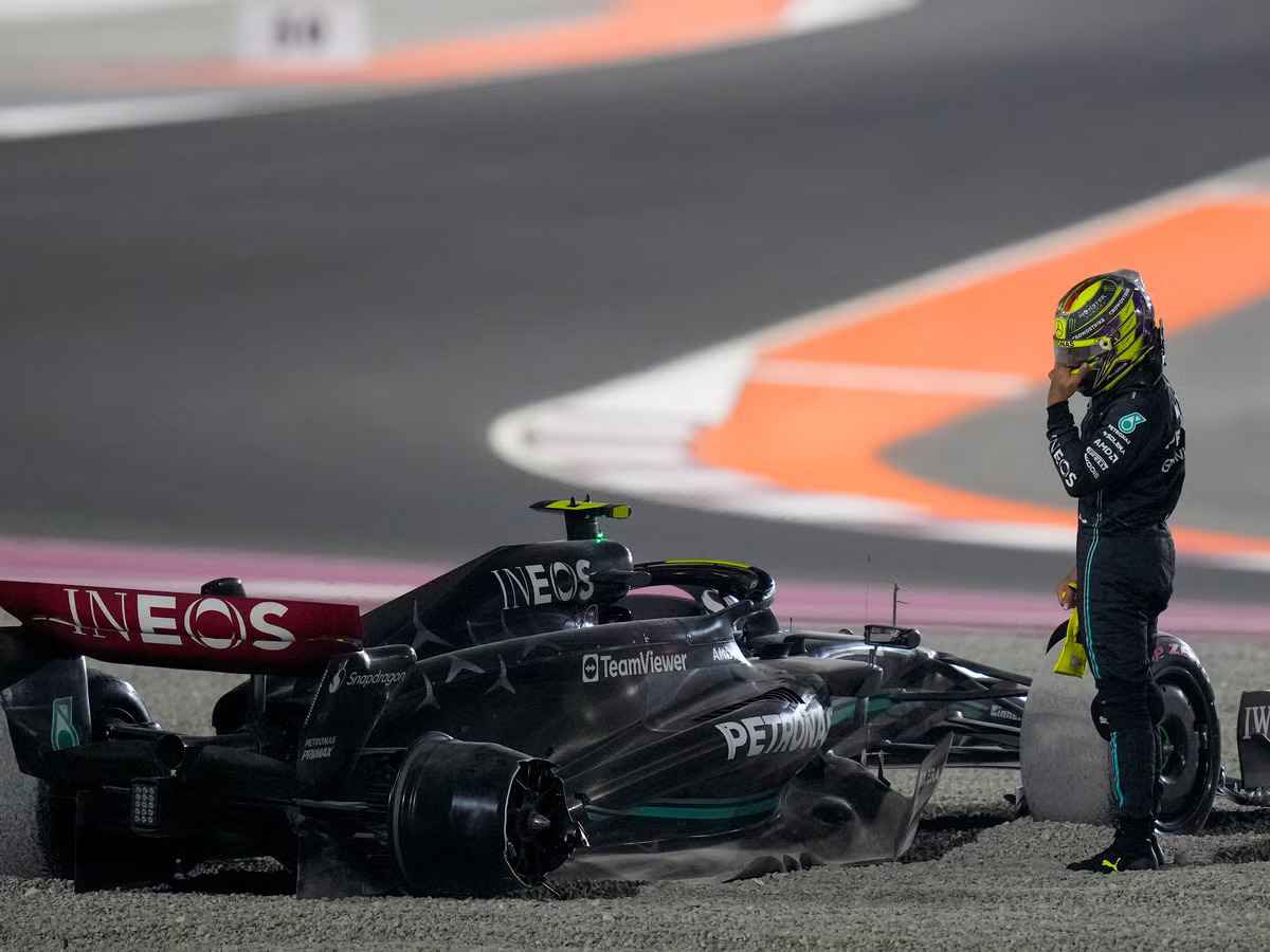 Lewis Hamilton stranded after colliding with George Russell at Qatar GP