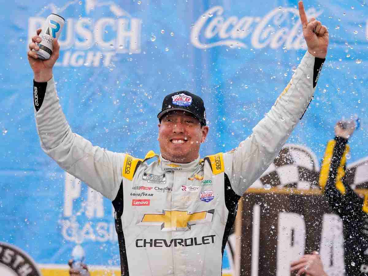 Kyle Busch celebrating his first win with RCR