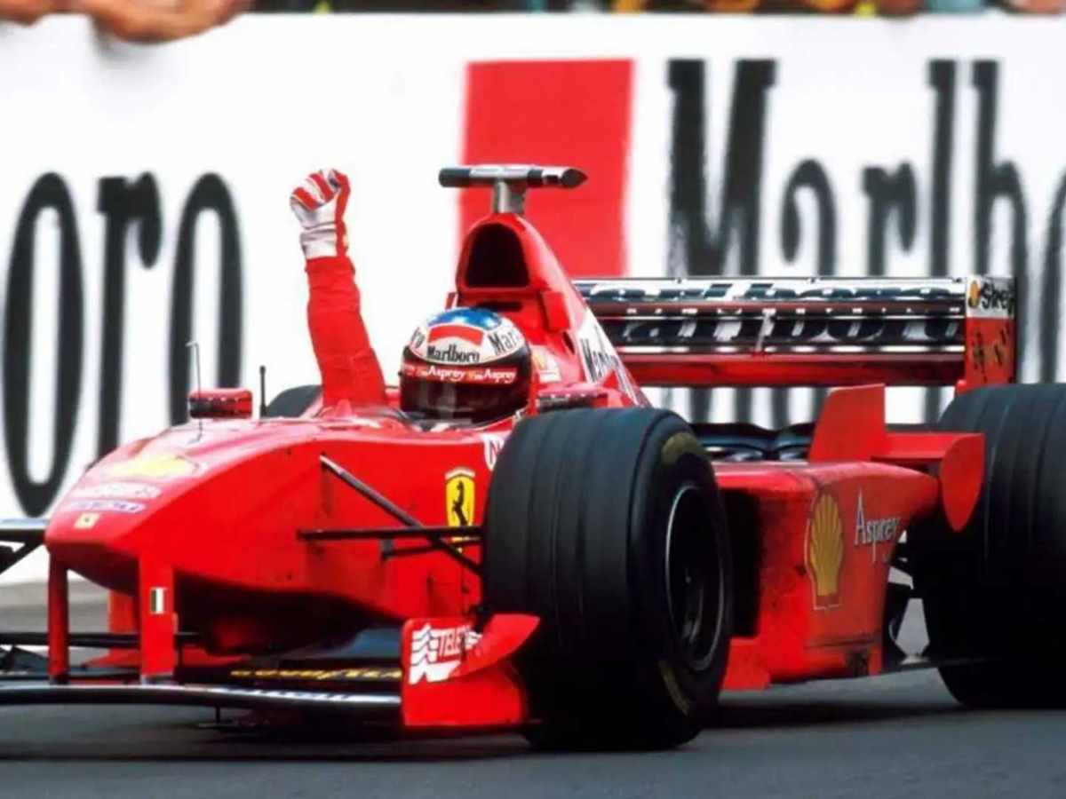 Michael Schumacher winning in his 1998 Ferrari F300