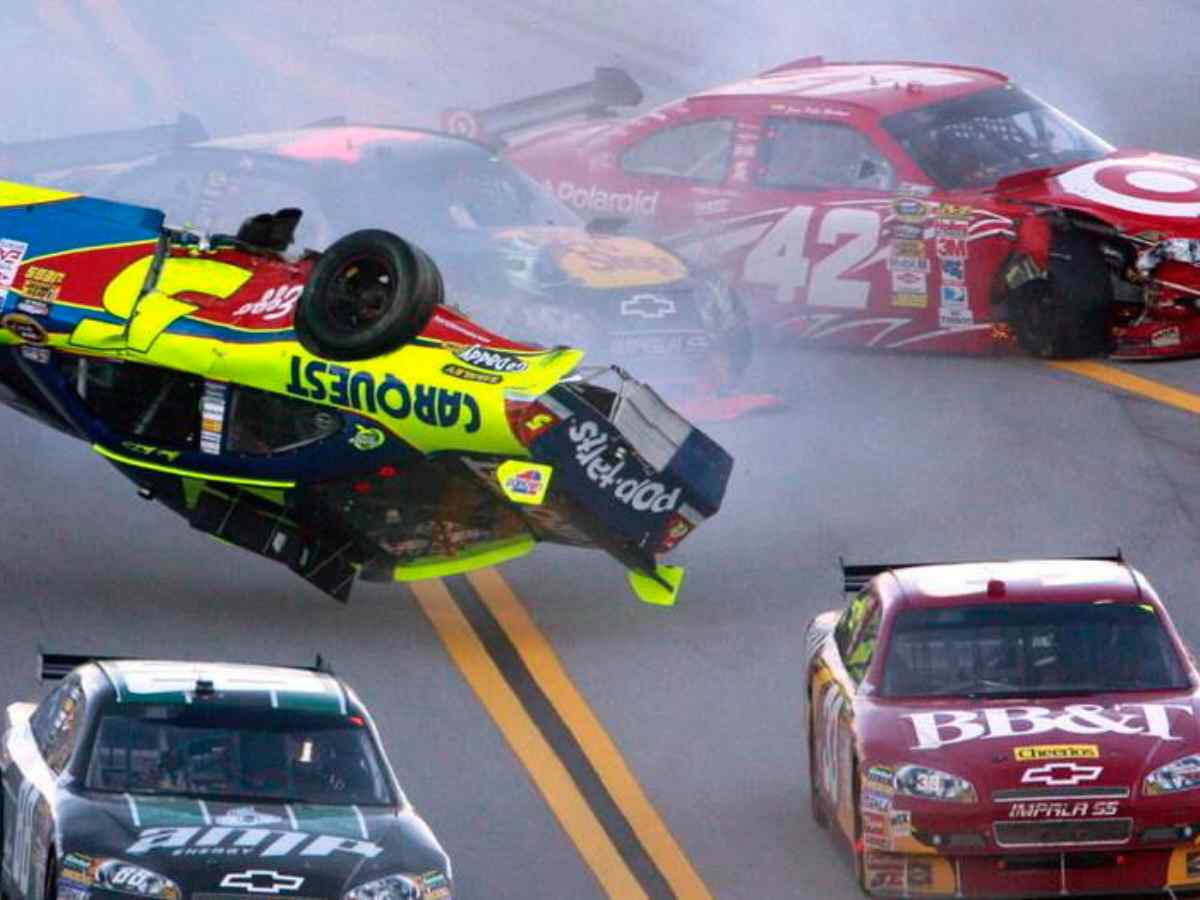 Dale Earnhardt Jr. goes airborne at the 2012 Talladega wildride