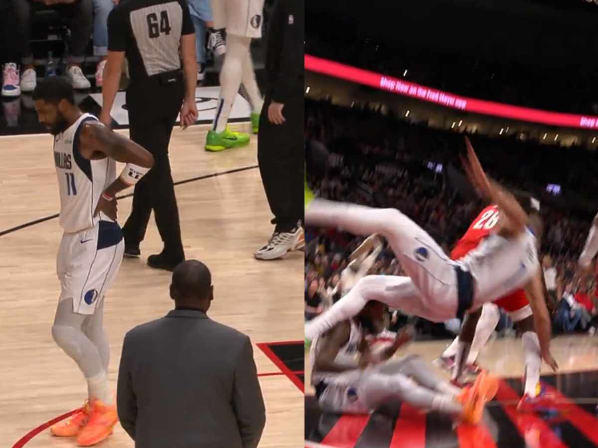 WATCH: “240-pound man landing directly on the leg” – Kyrie Irving’s BRUTAL injury against Blazers has fans praying for superstar’s health