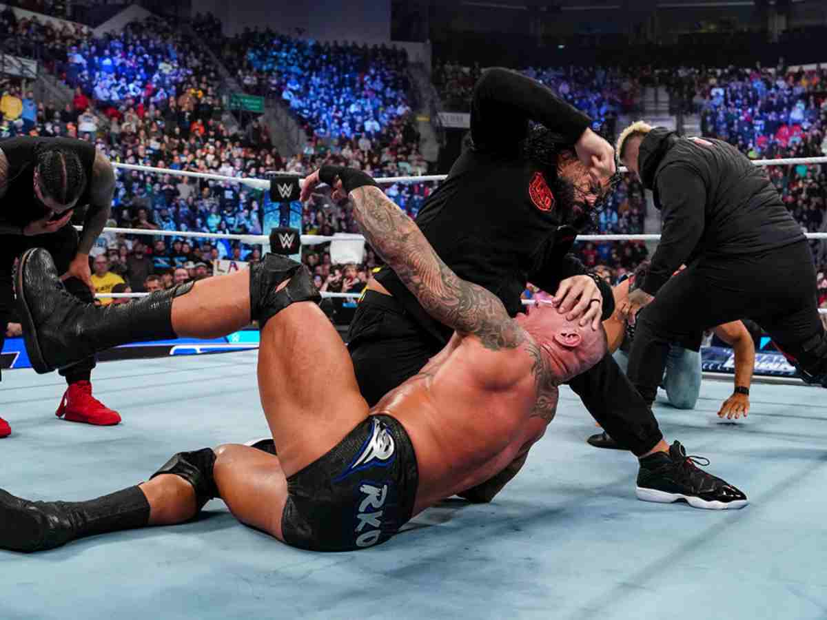 Brawl between Bloodline and AJ Styles, Randy Orton and LA Knight