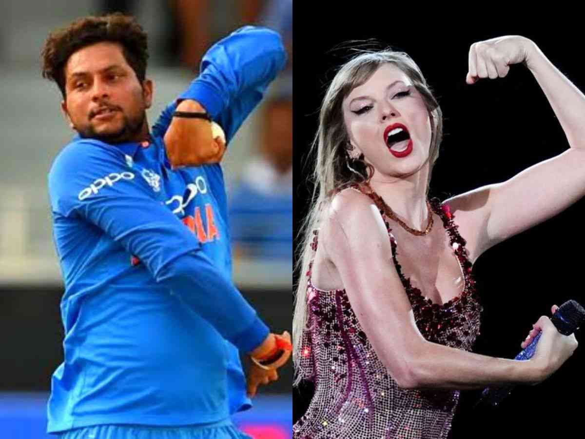 “About to unleash a lethal left-arm wrist-spinner”- Image of Taylor Swift goes viral as netizens find UNCANNY resemblance to Kuldeep Yadav