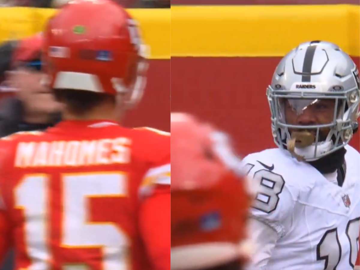 WATCH: Raiders’ Jack Jones indulges in an INTENSE staredown with Patrick Mahomes taunting him after scoring a pick-6