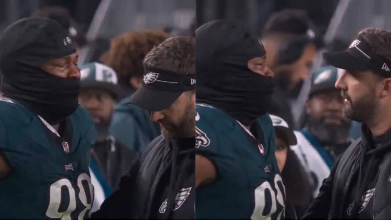 WATCH: Eagles rookie Jalen Carter cries on the sidelines after getting humiliated by the 49ers as HC Nick Sirianni attempts to console him