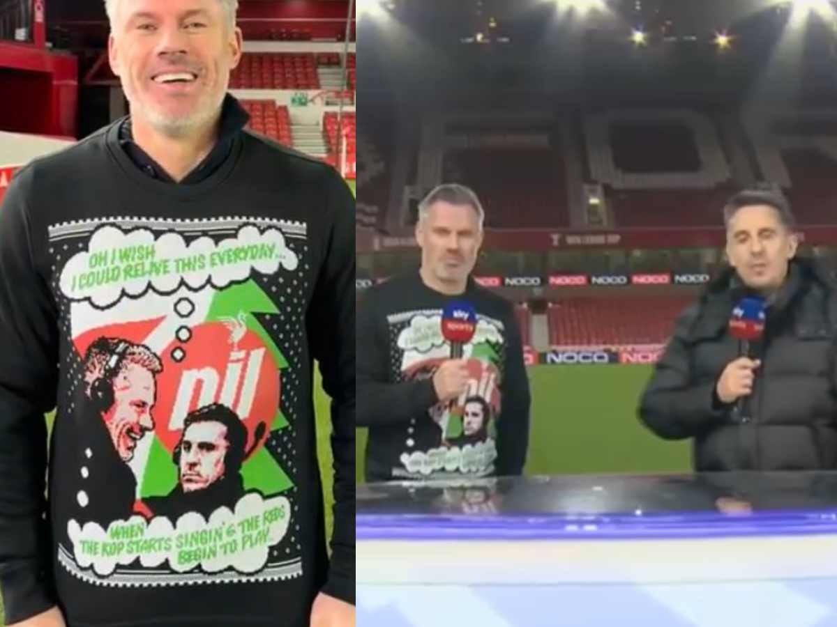 WATCH: “You’ll never forget it”- Jamie Carragher winds up Gary Neville with HILARIOUS 7-0 jumper ahead of Liverpool vs Manchester United clash