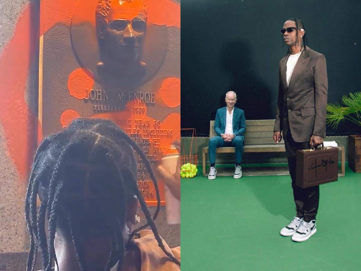 WATCH: Travis Scott vandalizes John McEnroe’s Hall of Fame plaque after being screamed at during a verbal spat