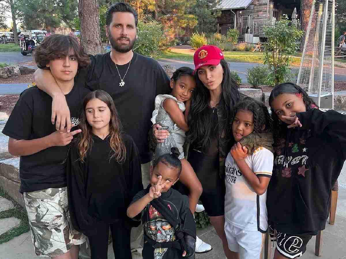 Kim Kardashian with her children and nieces